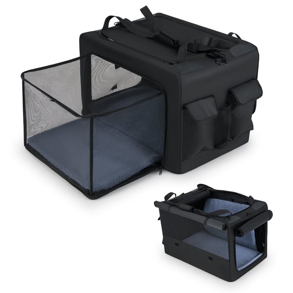 Hundebur, Foldbart hundebur med åbninger og vinduesnet, indvendig kurv-M, 90x76x48 cm, Sort/Grå Hundebur, Foldbart hundebur med åbninger og vinduesnet, indvendig kurv-M, 90x76x48 cm, Sort/Grå