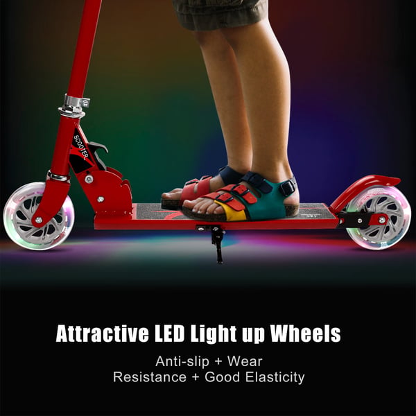 Børns Sparkesykkel, Sammenklappelig i Aluminium med LED-lys Hjul, Pink