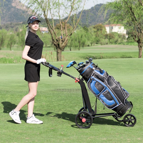 Golfvogn, Costway 3 Hjul Sammenklappelig, 134x60x116 cm, Sort