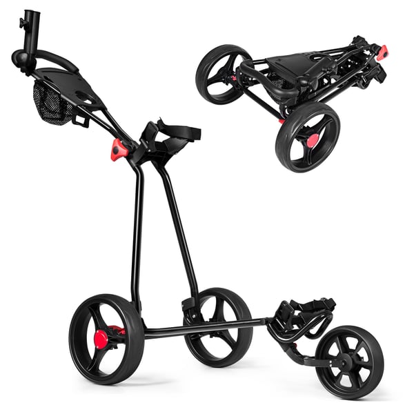 Golfvogn, Costway 3 Hjul Sammenklappelig, 134x60x116 cm, Sort