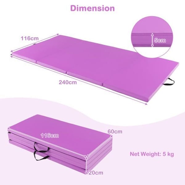 Gymnastik Tumbling Mat, 20×10×5 cm, Lilla