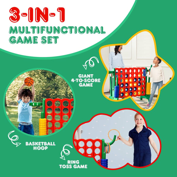 Jättipelin setti, 2,5 jalkaa 4-to-Score, 84×33×76 cm, vihreä/sininen