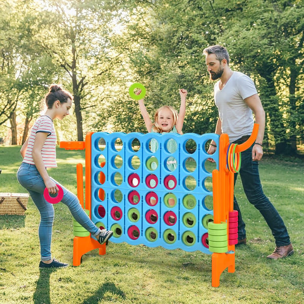 Kæmpe Spil Sæt, 2,5ft 4-i-Række, 33x13x30 in, Grøn/Blå