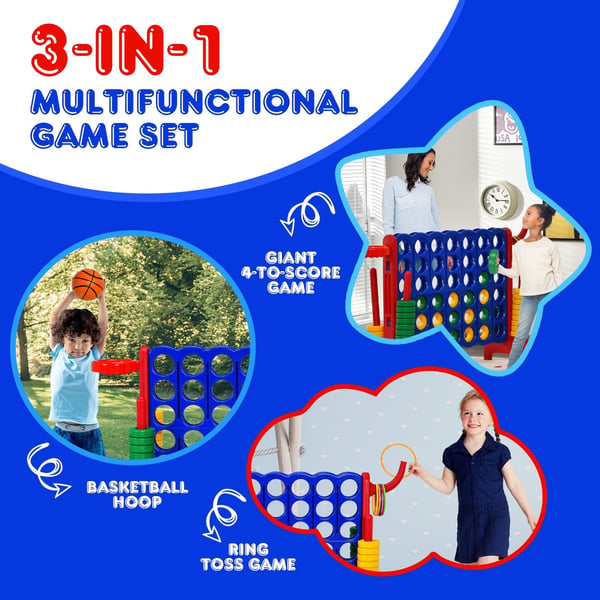 Jättipelin setti, 2,5 jalkaa 4-to-Score, 84×33×76 cm, vihreä/sininen