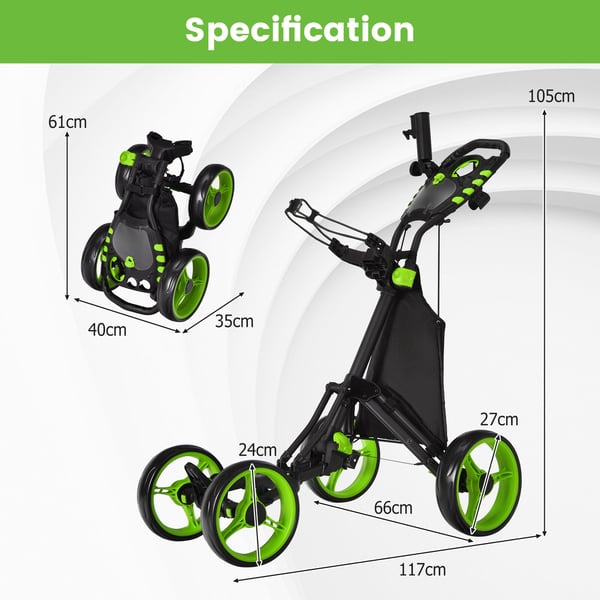 Golf Push Cart, 110x100x65 cm, Grøn