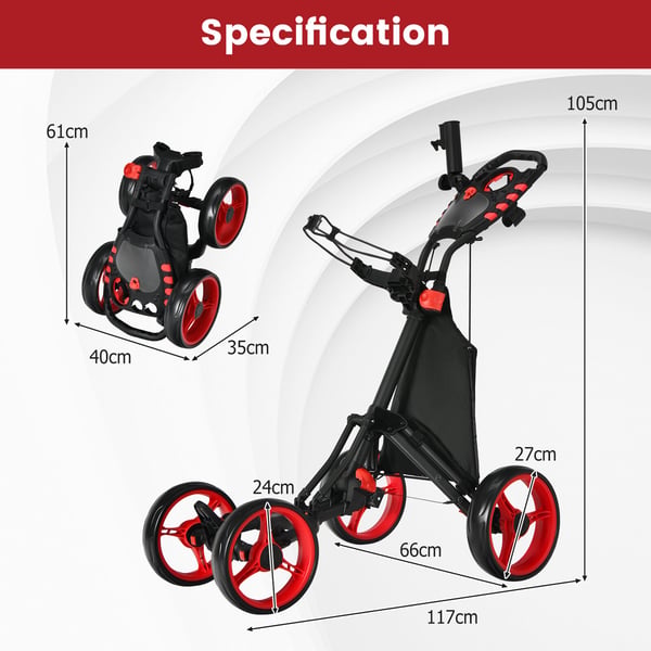 Golf Push Cart, 110x100x65 cm, Rød