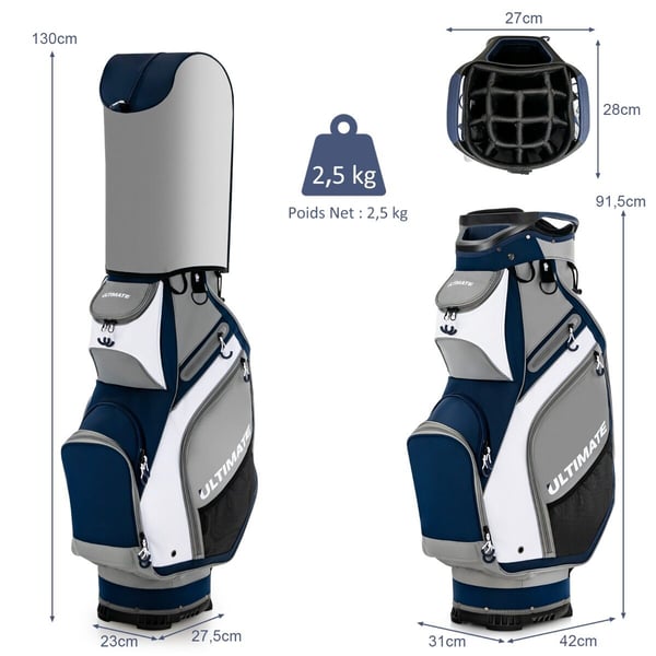 Golf Stand Bag, 42x31x130 cm, Sininen + Harmaa