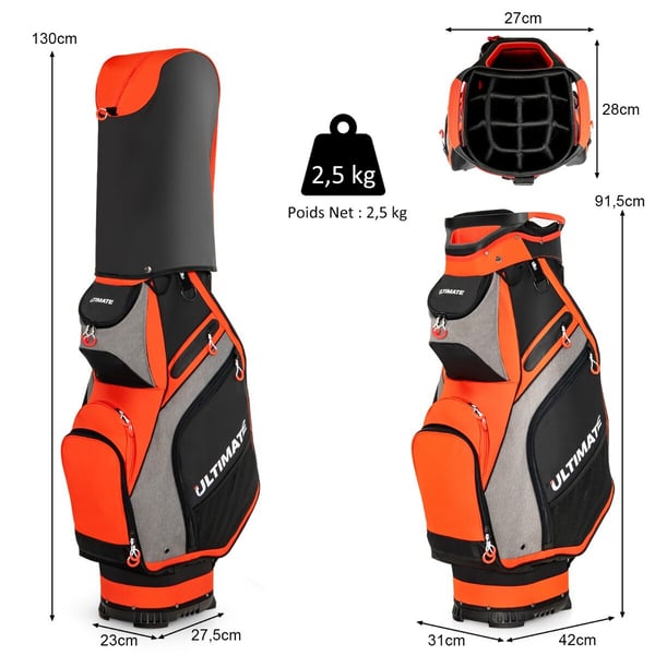 Golf Stand Bag, 42x31x130 cm, Musta ja Punainen