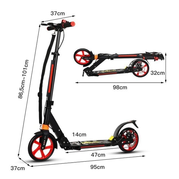 Sparkcykel, 95x37x86.5-101 cm, Sort Blå