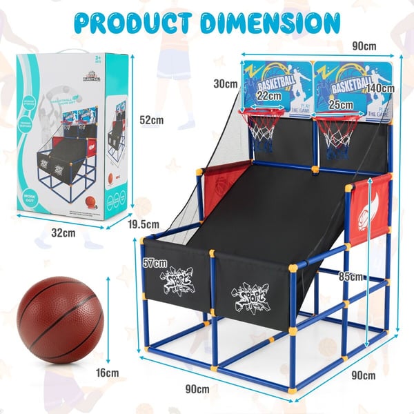 Basketball Spil Sæt, 35,5x35,5x55 cm, Sort/Blå/Rød