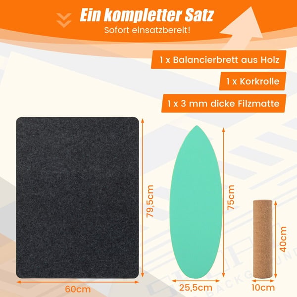 Træ Balancebræt Træner, 75x25.5 cm, Grøn Træ Balancebræt Træner, 75x25.5 cm, Grøn