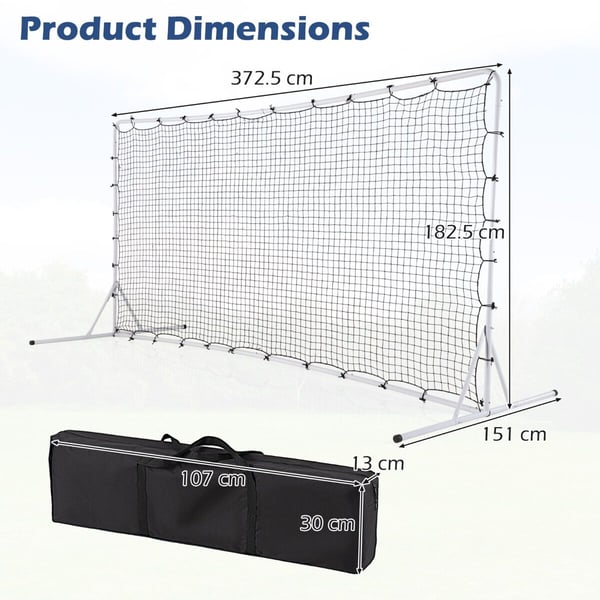 Fodboldsparksnet, 375x151x185 cm, Sort/Hvid