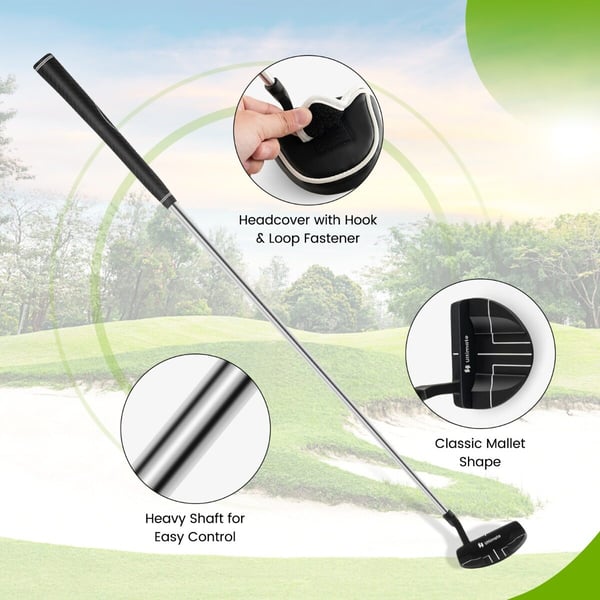 Golf putter, 35, sort - materiale: zinklegeringshoved + stålskaft + gummigreb