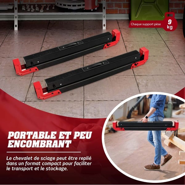 Taitettavat sahapukit, 109×52 cm-69×61 cm-32,5 tuumaa, punainen