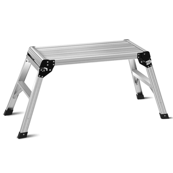 Arbejdsplatform, Aluminium Foldbar Hop Up Arbejdsplatform med Sikkerhedslåse, 110x40x49 cm, Sølv