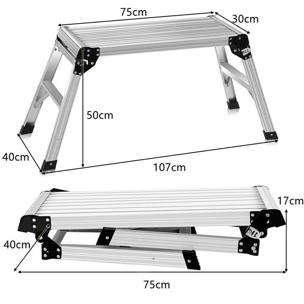 Arbejdsplatform, Aluminium Foldbar Hop Up Arbejdsplatform med Sikkerhedslåse, 110x40x49 cm, Sølv