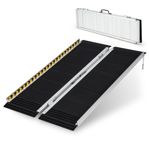 Kørestolsrampe, bærbar aluminiumsrampe med overgangsplade-4FT, Sølv Sort