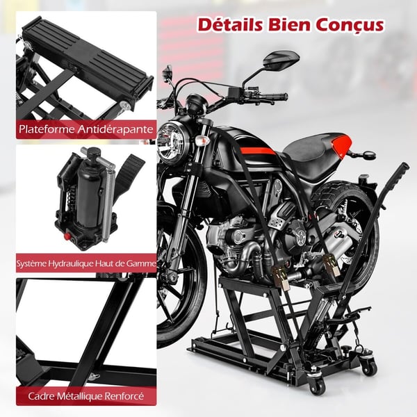 Motorcykel Hydraulisk Lift, 106x36x74-91 cm, Sort