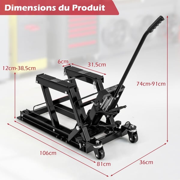 Motorcykel Hydraulisk Lift, 106x36x74-91 cm, Sort