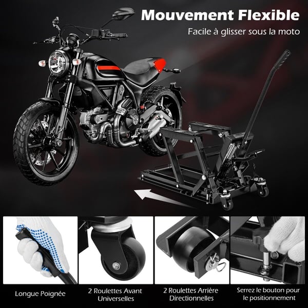 Motorcykel Hydraulisk Lift, 106x36x74-91 cm, Sort