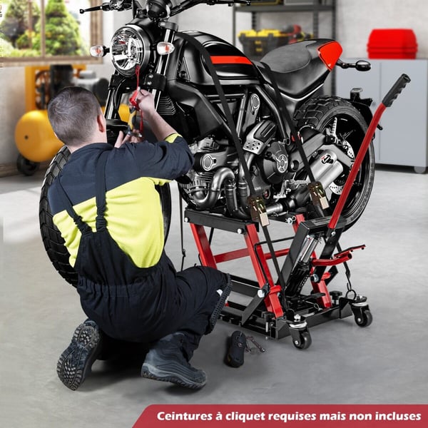 Moottoripyörän hydraulinen nostin, 106x36x74-91 cm, musta ja punainen Moottoripyörän hydraulinen nostin, 106x36x74-91 cm, musta ja punainen