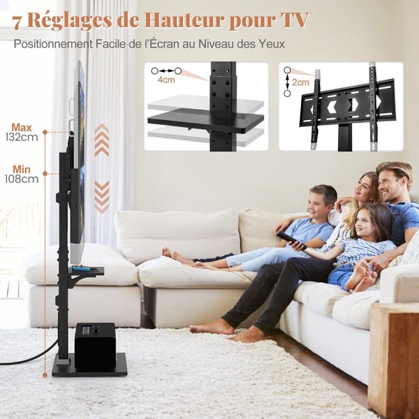 TV-lattiateline, 66x40x108-132 cm, Musta