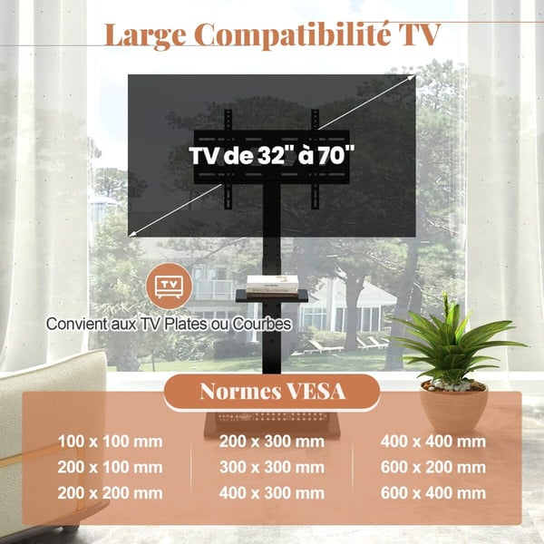 TV-lattiateline, 66x40x108-132 cm, Musta