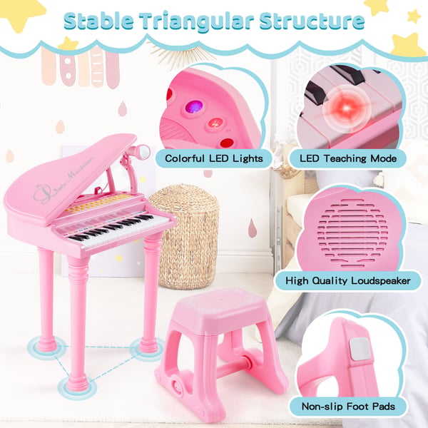 Børneklaver Keyboard, 31 tangenter, 36×30×55 cm, Pink