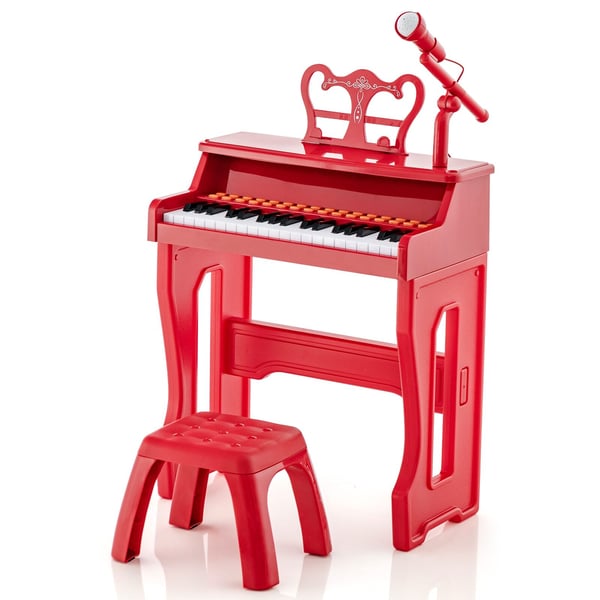 Børneklaver Keyboard, 37 Tangenter Musikklaver med Mikrofon, 40x22.5x49 cm, Rød