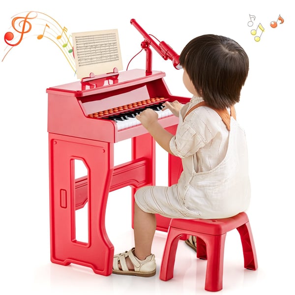 Børneklaver Keyboard, 37 Tangenter Musikklaver med Mikrofon, 40x22.5x49 cm, Rød