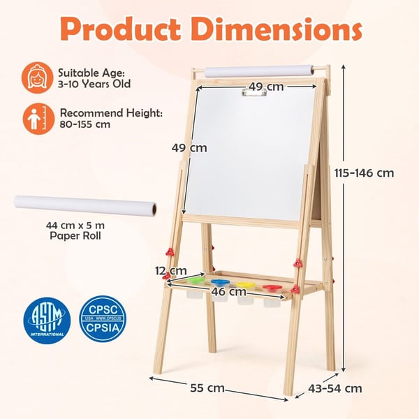Justerbar Dobbeltsidet Staffeli, 17"-21.5" x 21.5" x 45.5"-57.5", Natur