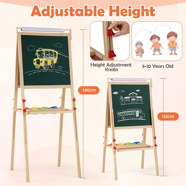 Justerbar Dobbeltsidet Staffeli, 17"-21.5" x 21.5" x 45.5"-57.5", Natur
