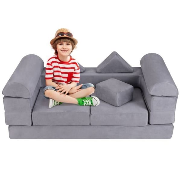 Lasten leikkisohva, 9-osainen modulaarinen, 130x66x52.5 cm, Harmaa Lasten leikkisohva, 9-osainen modulaarinen, 130x66x52.5 cm, Harmaa