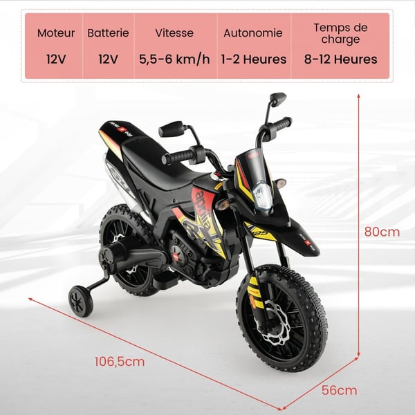 Børns Elektrisk Motorcykel, Aprilia, 106.5x56x80 cm, Sort