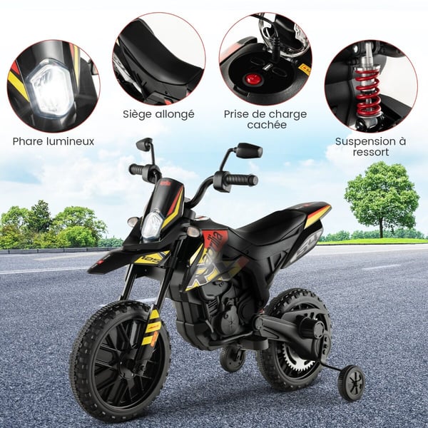 Børns Elektrisk Motorcykel, Aprilia, 106.5x56x80 cm, Sort