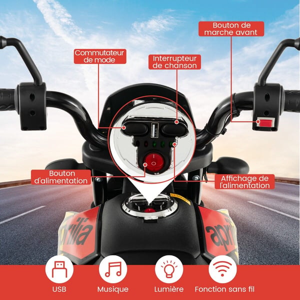 Børns Elektrisk Motorcykel, Aprilia, 106.5x56x80 cm, Sort