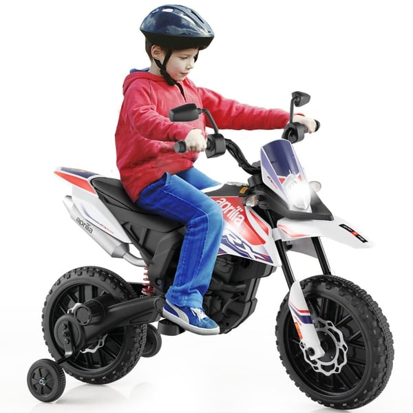 Elektrisk børnemotorcykel, Aprilia, 106,5x56x80 cm, hvid Elektrisk børnemotorcykel, Aprilia, 106,5x56x80 cm, hvid