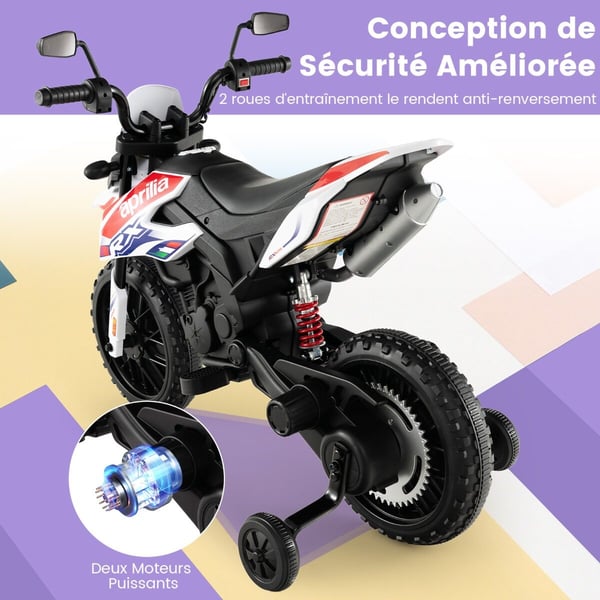 Elektrisk børnemotorcykel, Aprilia, 106,5x56x80 cm, hvid