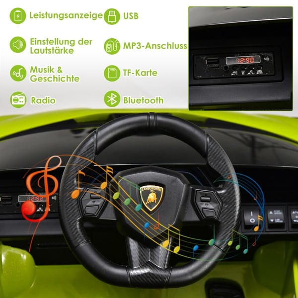 Børns Elektrisk Bil, 12V Lamborghini med 2,4G Fjernbetjening, 108x64x41 cm, Grøn