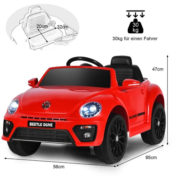 Børnebil, VW Beetle, 94x55.5x47 cm, Rød