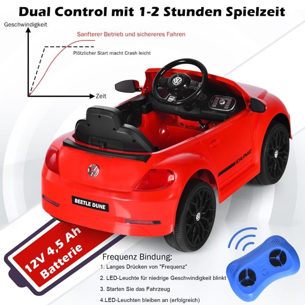 Børnebil, VW Beetle, 94x55.5x47 cm, Rød