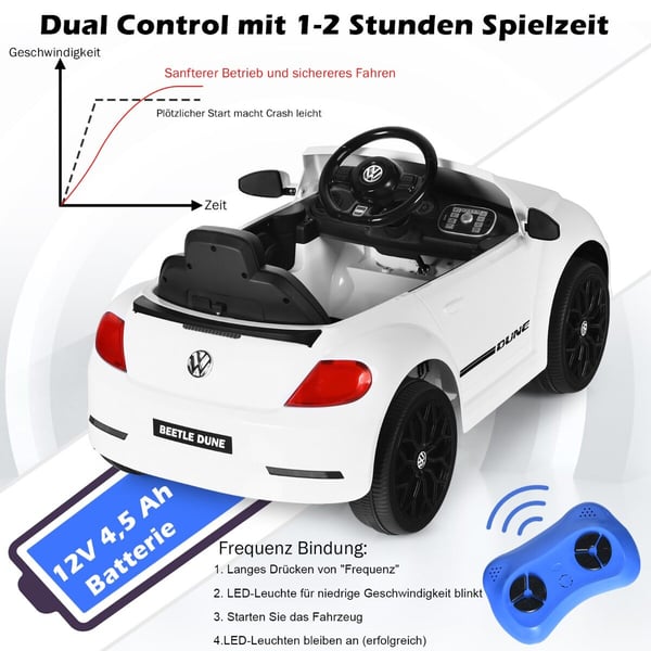 Børnebil, VW Beetle, 94x55.5x47 cm, Hvid