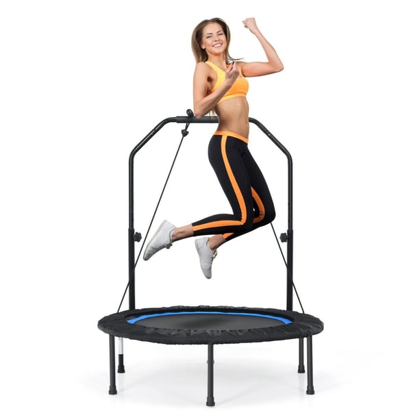 Trampoliini, 40 tuuman taitettava trampoliini 2 vastuskuminauhalla, 101x101x105-129 cm, sininen