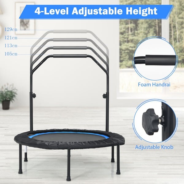 Trampoliini, 40 tuuman taitettava trampoliini 2 vastuskuminauhalla, 101x101x105-129 cm, sininen