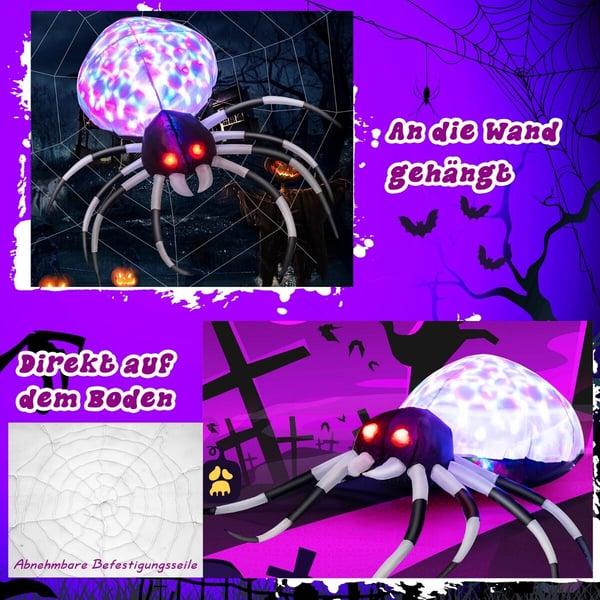 Halloween dekoration, oppustelig edderkop med spindelvæv, 93x105x34 cm