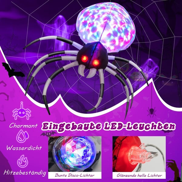 Halloween dekoration, oppustelig edderkop med spindelvæv, 93x105x34 cm