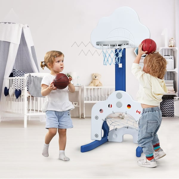 Børns Basketballkurv Sæt, 3-i-1 med Bolde, 23x20x58.5 cm, Hvid