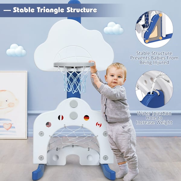 Børns Basketballkurv Sæt, 3-i-1 med Bolde, 23x20x58.5 cm, Hvid