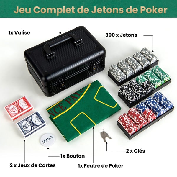 Pokerisiruset, Texas Holdem 300 sirua, 29x20x16 cm, Musta