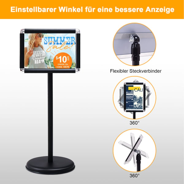Whiteboard Display Stand, Drejelig Aluminium Display Stand, 33x24 cm, Sort